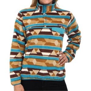 PATAGONIA Medium synchilla snap T pullover Guatemala tango Striped Fleece Brown